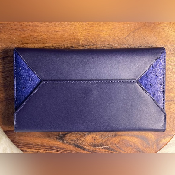 GUCCI Navy Blue & Royal Ostrich Leather Wallet w/Box - Picture 3 of 11